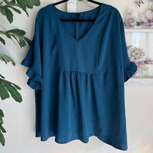 Elegant Teal Ruffle Sleeve Emery Rose Blouse